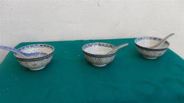 3 cuencos con cucharrones porcelana oriental