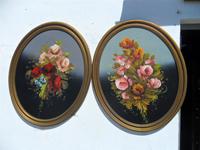 2 cuadros ovalados al oleo flores