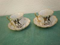2 tazas y plato porcelana con dibujos bailarines
